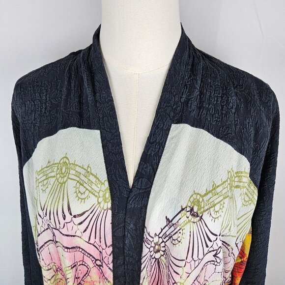 Citron Santa Monica Silk Multicolor Floral Kimono Jacket Large Boho - Picture 4 of 12